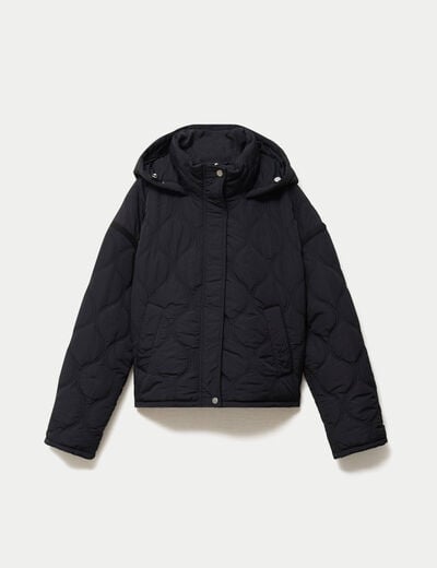 Veste droite &agrave; capuche manches longues noir femme