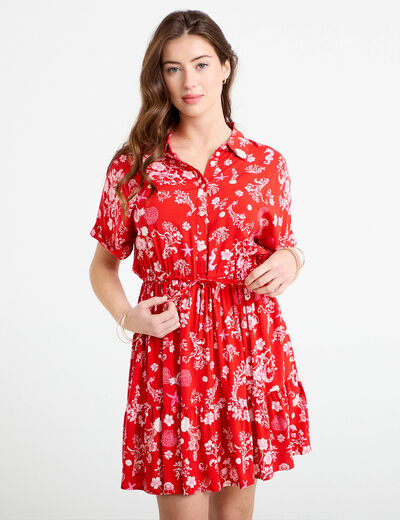 Robe courte &eacute;vas&eacute;e col chemise rouge femme