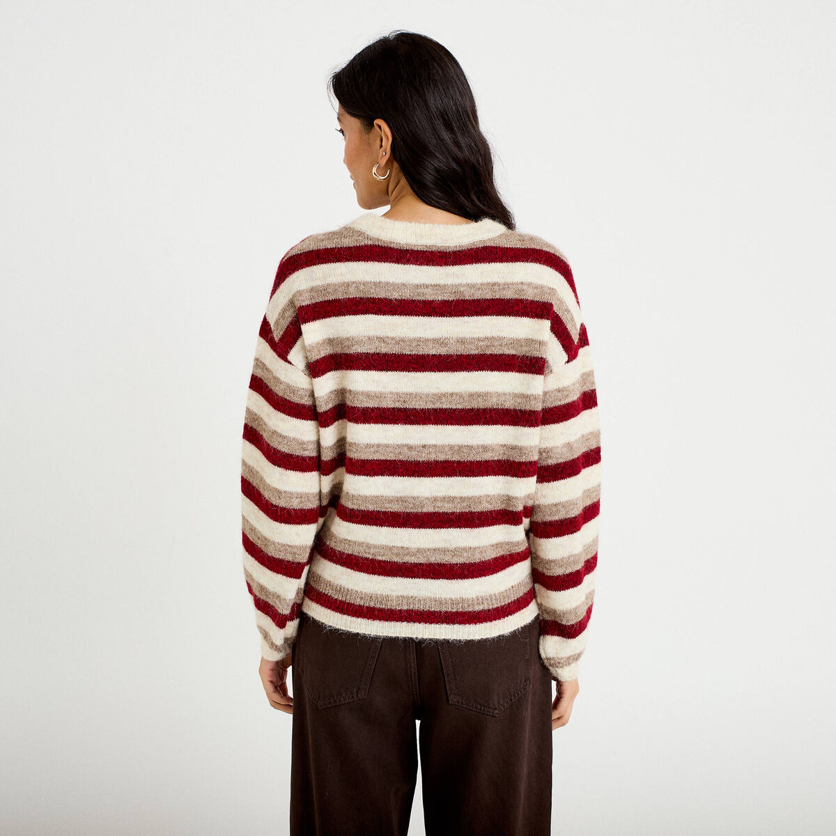 Pull ample manches longues ivoire femme