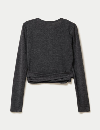 Cache-coeur droit manches longues gris fonc&eacute; femme