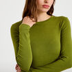 T-shirt cintr&eacute; col rond manches longues vert fonc&eacute; femme