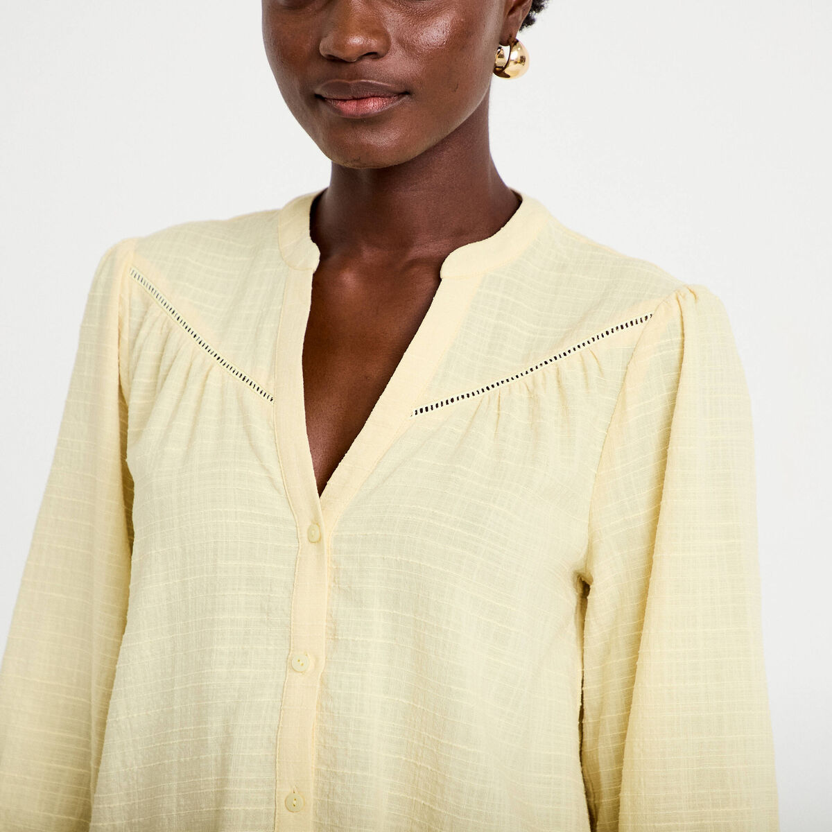 Blouse ample col v manches 3/4 jaune clair femme
