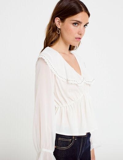 Blouse col claudine bas resserr&eacute; ecru femme