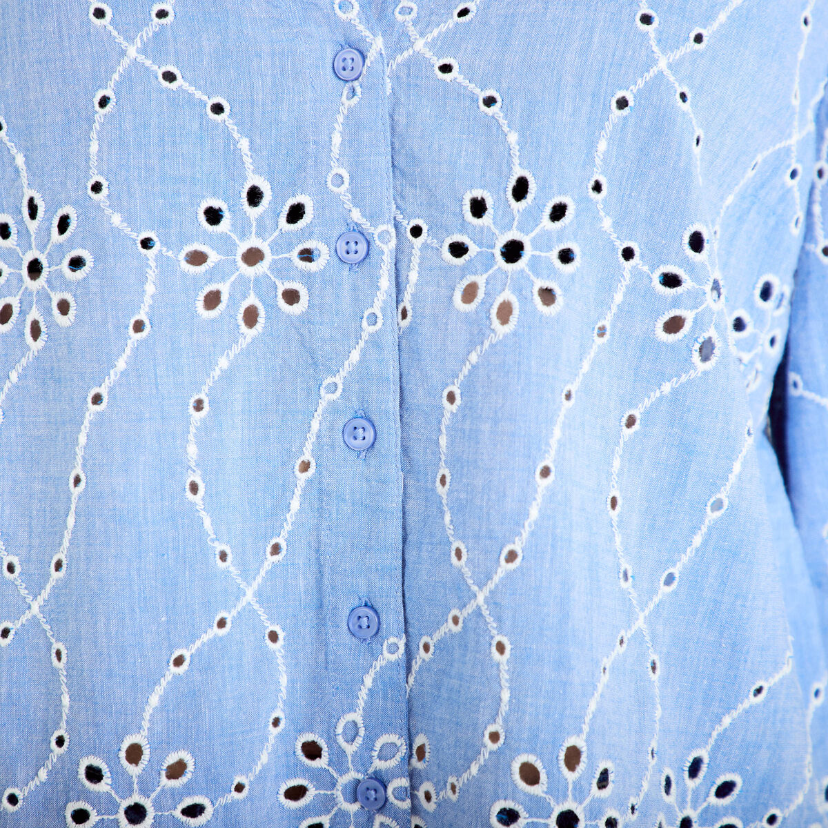 Blouse broderie anglaise bleu gris femme