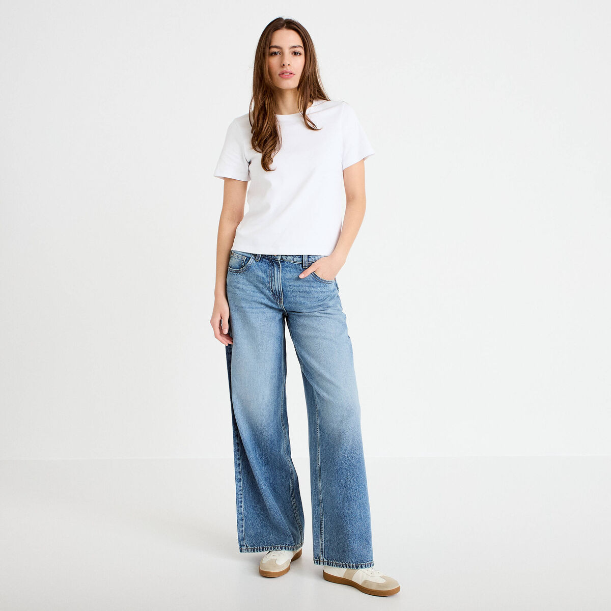 Jean wide leg taille standard denim double stone femme