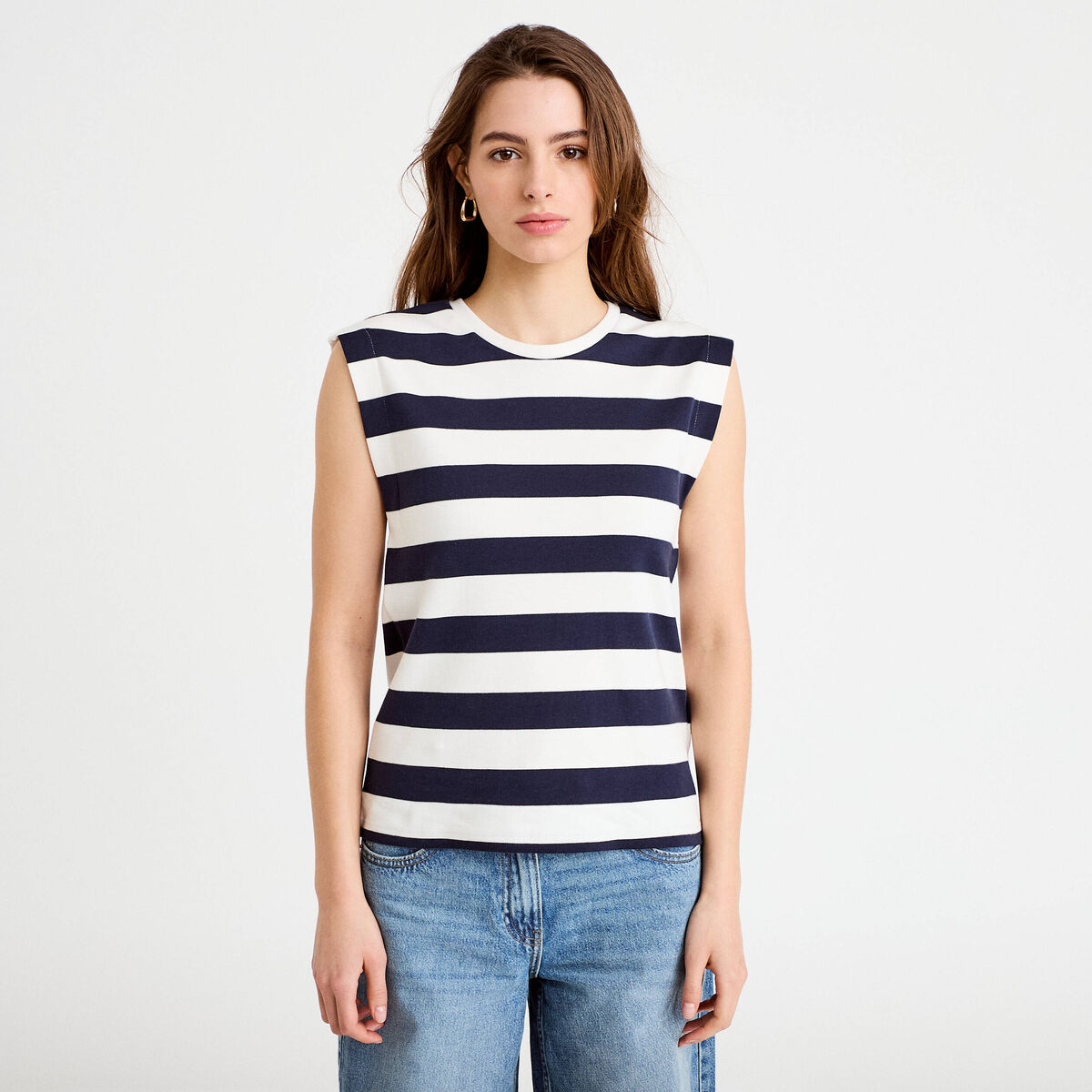 T-shirt col rond sans manches blanc femme