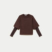 Top bi-mati&egrave;re dentelle col rond marron fonc&eacute; femme
