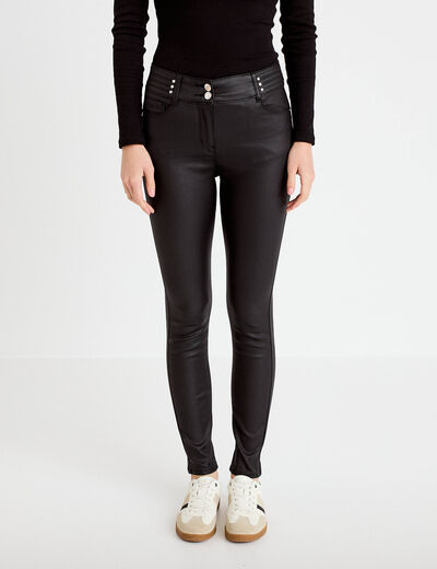 Pantalon skinny enduit denim noir enduit femme