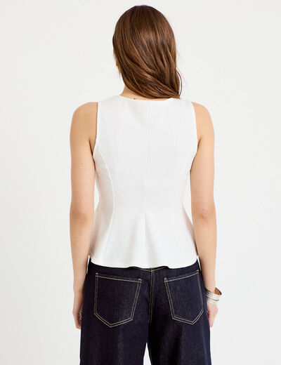 Top cintr&eacute; col carr&eacute; sans manches ecru femme