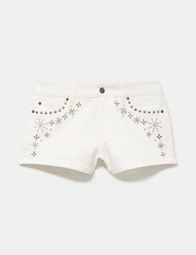 Short en jean avec broderie ecru femme