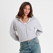 Sweat zipp&eacute; &agrave; capuche gris clair femme