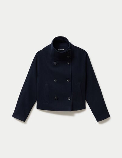Veste chin&eacute;e col montant manches longues bleu marine femme