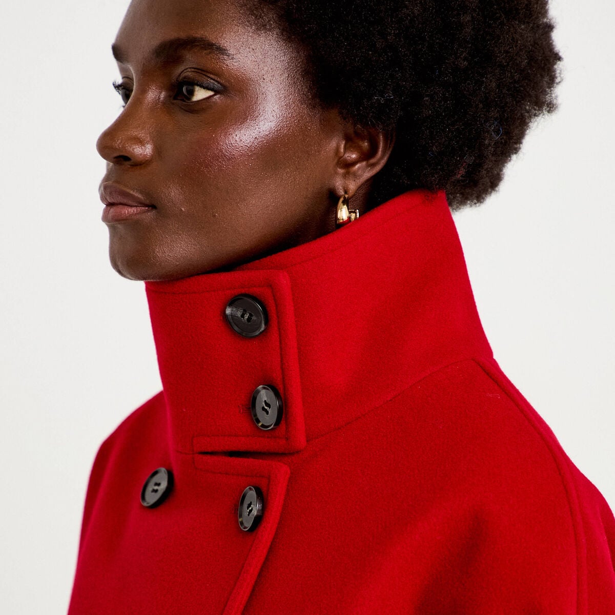 Caban court col montant rouge femme