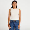 Top pliss&eacute; col rond manches courtes ecru femme