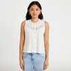 Blouse sans manches plastron brod&eacute; ecru femme