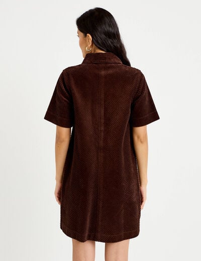 Robe courte droite en velours coton marron fonc&eacute; femme