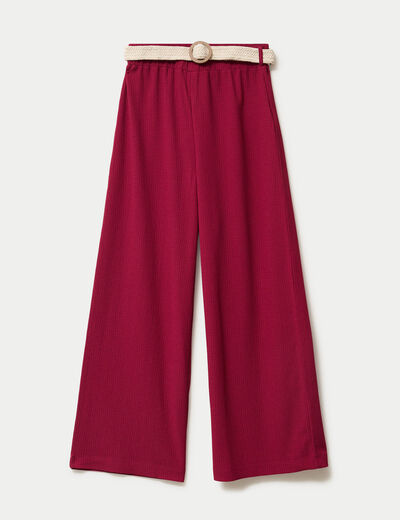 Pantalon large fluide ceintur&eacute; rouge femme