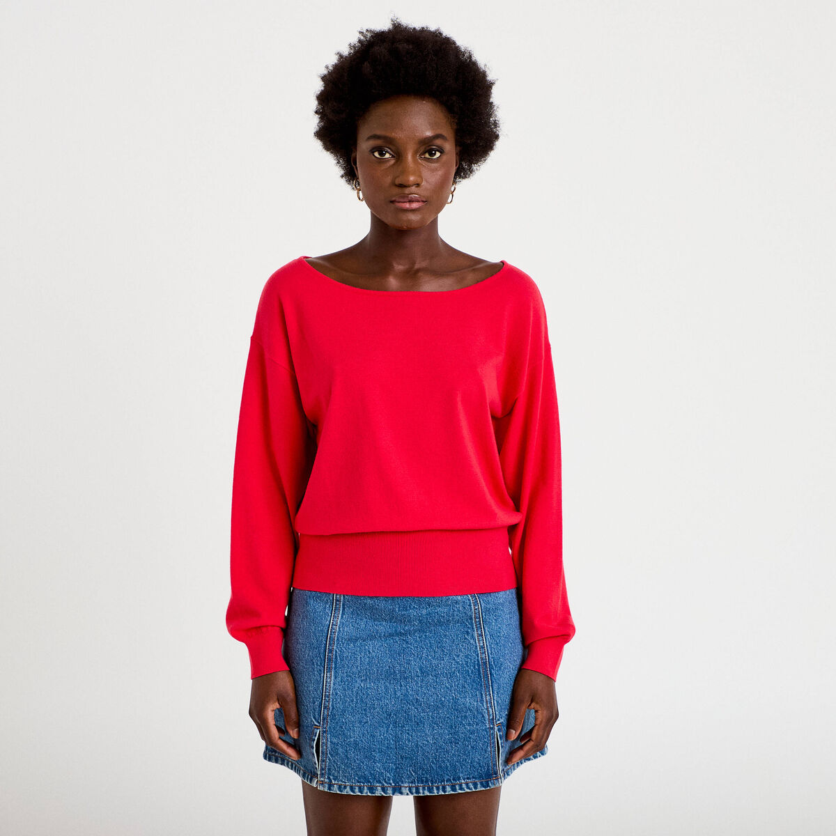 Pull ample manches longues fin rouge femme