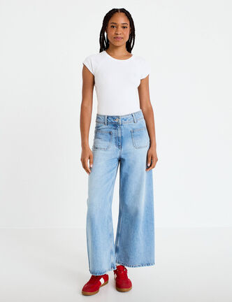 Jean wide leg cropped taille haute denim triple stone femme