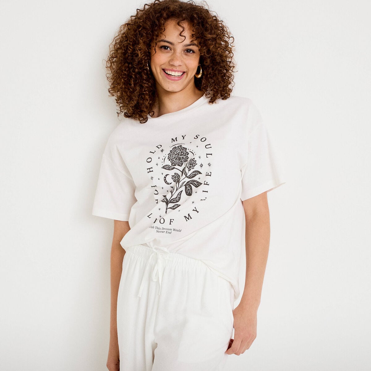 T-shirt oversize manches courtes ecru femme