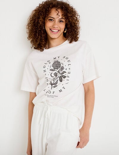 T-shirt oversize manches courtes ecru femme