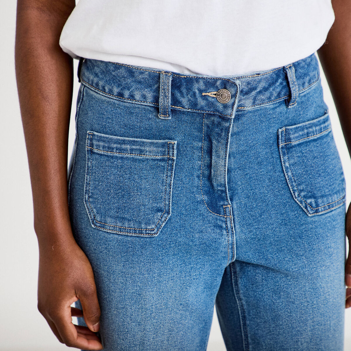 Jean wide leg cropped taille haute denim double stone femme