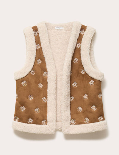 Gilet sans manches fausse fourrure marron fonc&eacute; femme