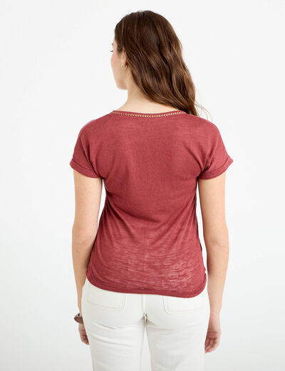 T-shirt d&eacute;tail noeud vieux rose femme