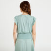 Blouse cintr&eacute;e col v manches courtes vert pastel femme