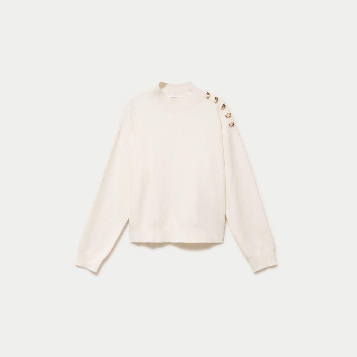 Pull col montant manches longues ecru femme