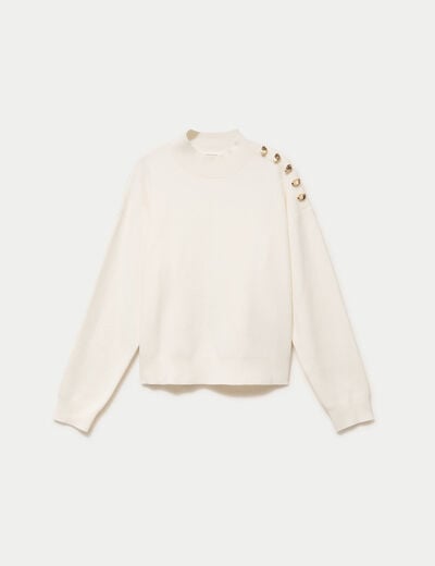 Pull col montant manches longues ecru femme