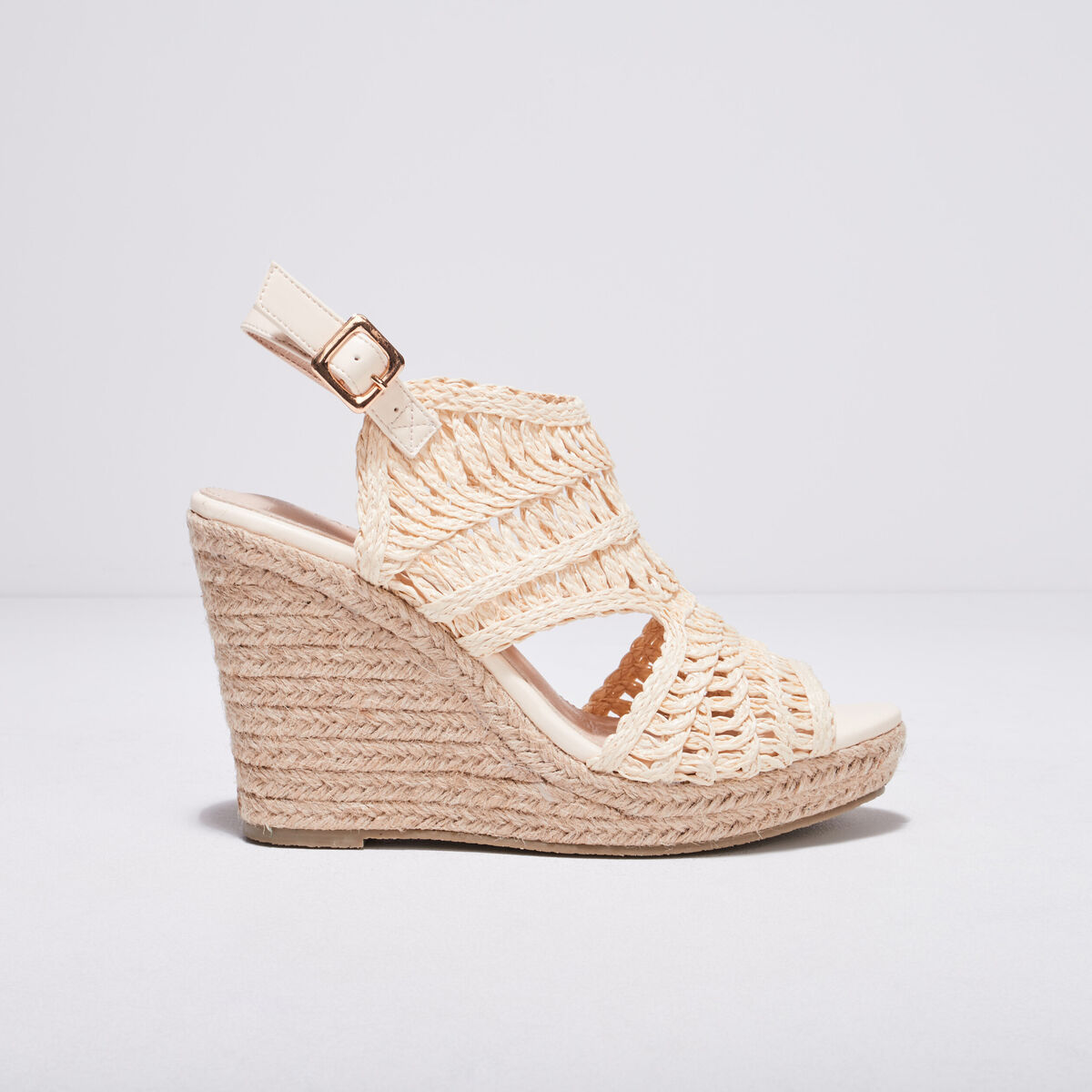 Sandales avec talons compens&eacute;s ivoire femme