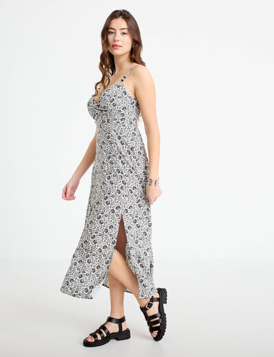 Robe longue d&eacute;collet&eacute; &agrave; fines bretelles blanc femme