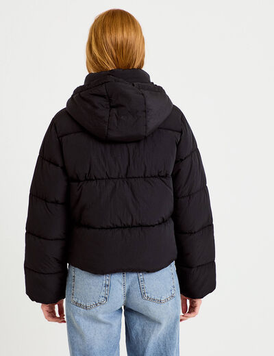 Doudoune droite cropped &agrave; capuche noir femme