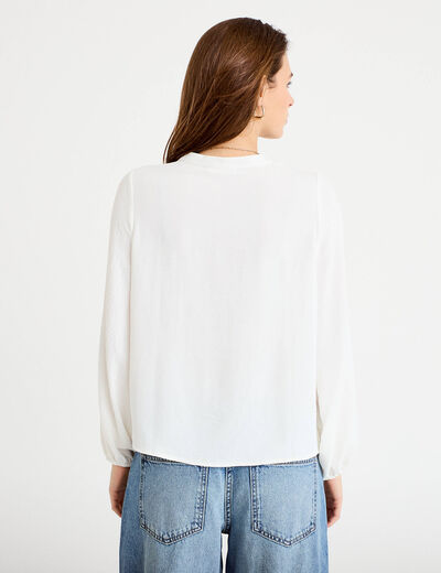 Blouse ajour&eacute;e col v manches longues ecru femme