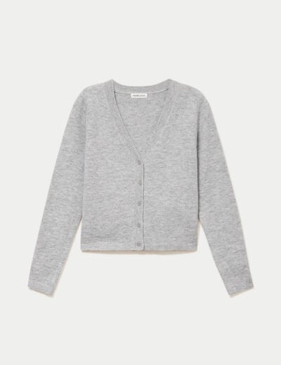 Gilet col v manches longues gris fonc&eacute; femme