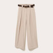 Pantalon large avec ceinture beige femme
