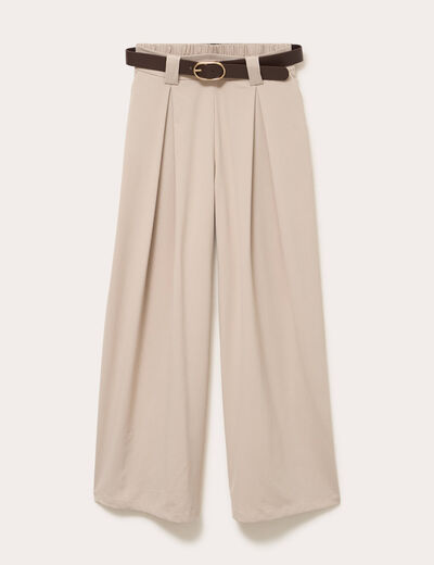 Pantalon large avec ceinture beige femme