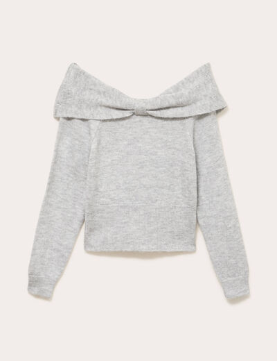 Pull col bardot manches longues gris clair femme