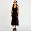 Robe longue droite col v bretelles fines noir femme