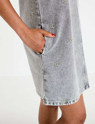 Robe courte &eacute;vas&eacute;e en jean sans manches denim gris femme