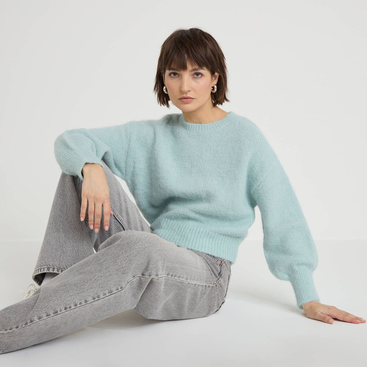 Pull manches longues vert clair femme