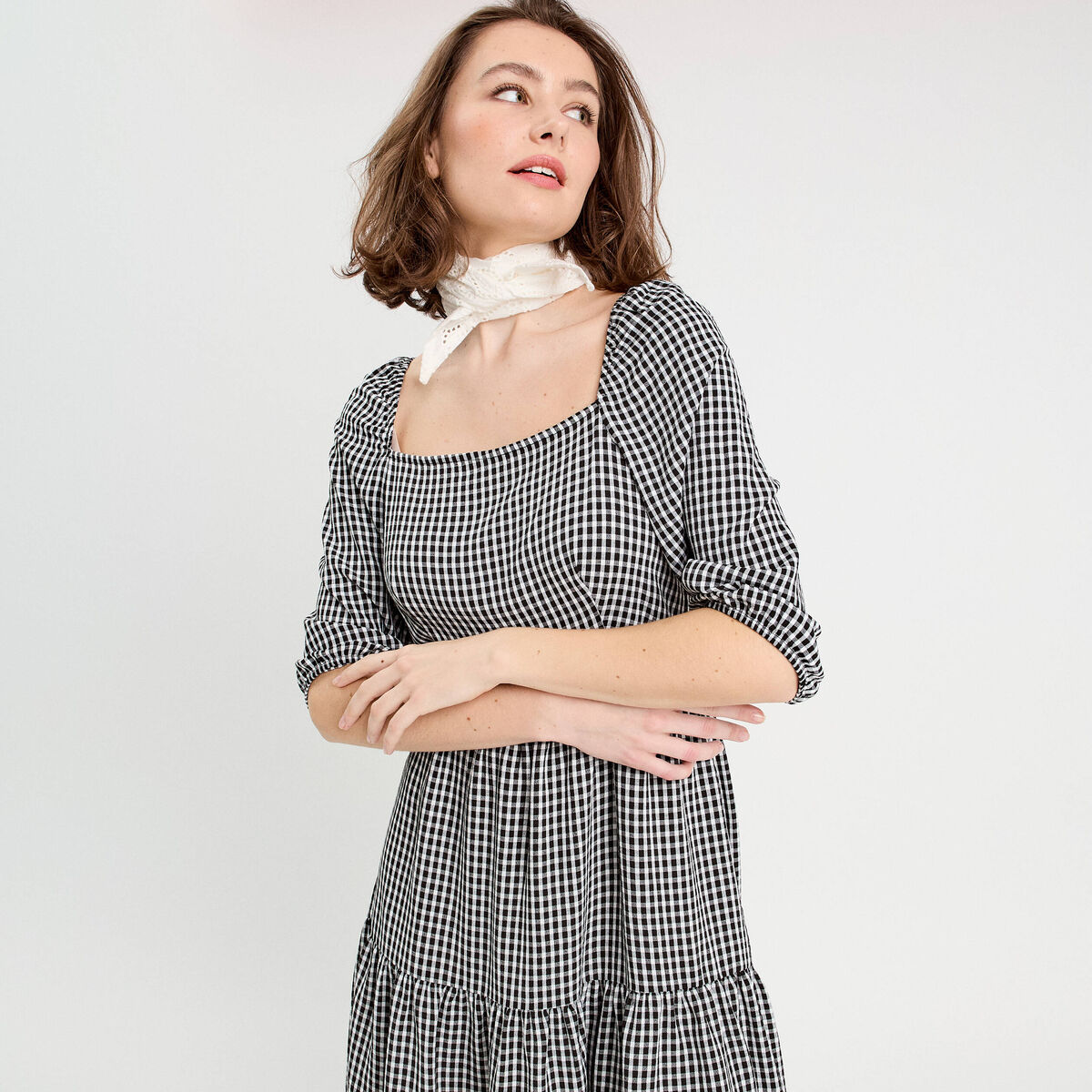 Robe &eacute;vas&eacute;e manches 3/4 blanc femme