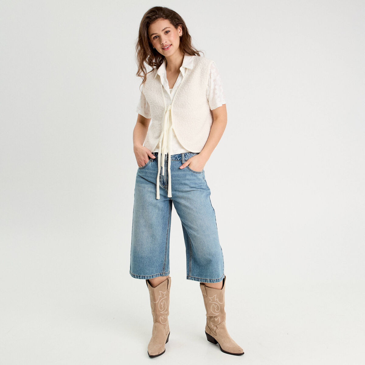 Chemise manches courtes ecru femme