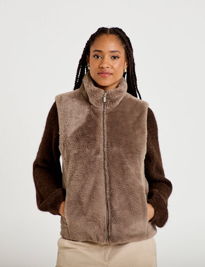 Veste courte ajust&eacute;e sans manches taupe femme