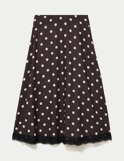 Jupe &eacute;vas&eacute;e 3/4 en dentelle marron femme