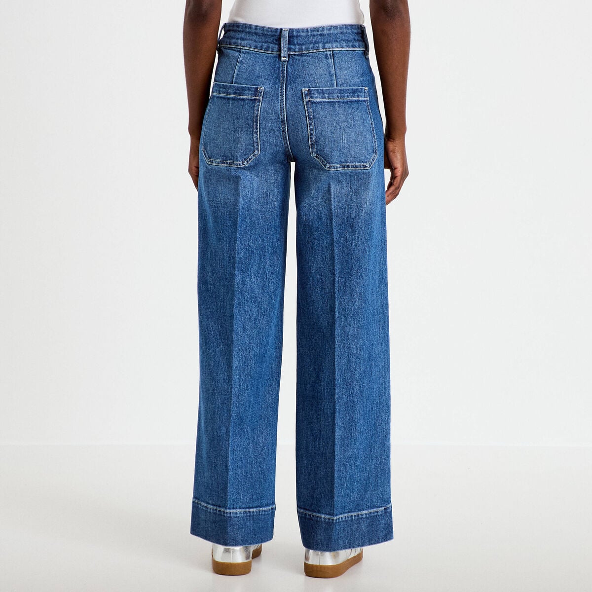 Jean wide leg taille haute denim double stone femme