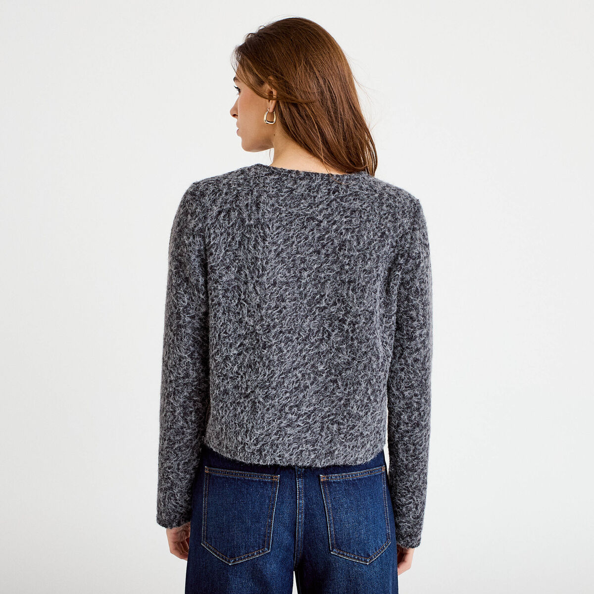Veste effet polaire gris fonc&eacute; femme