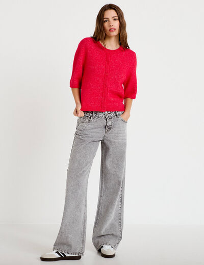 Jean wide leg taille basse strass denim gris femme