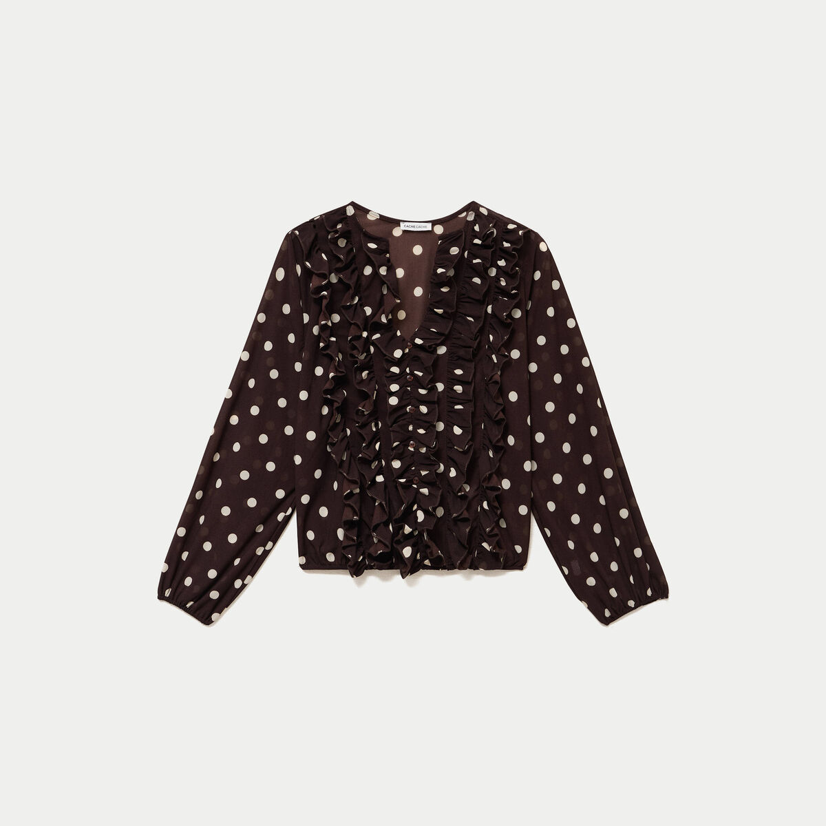 Blouse droite col v manches longues marron femme